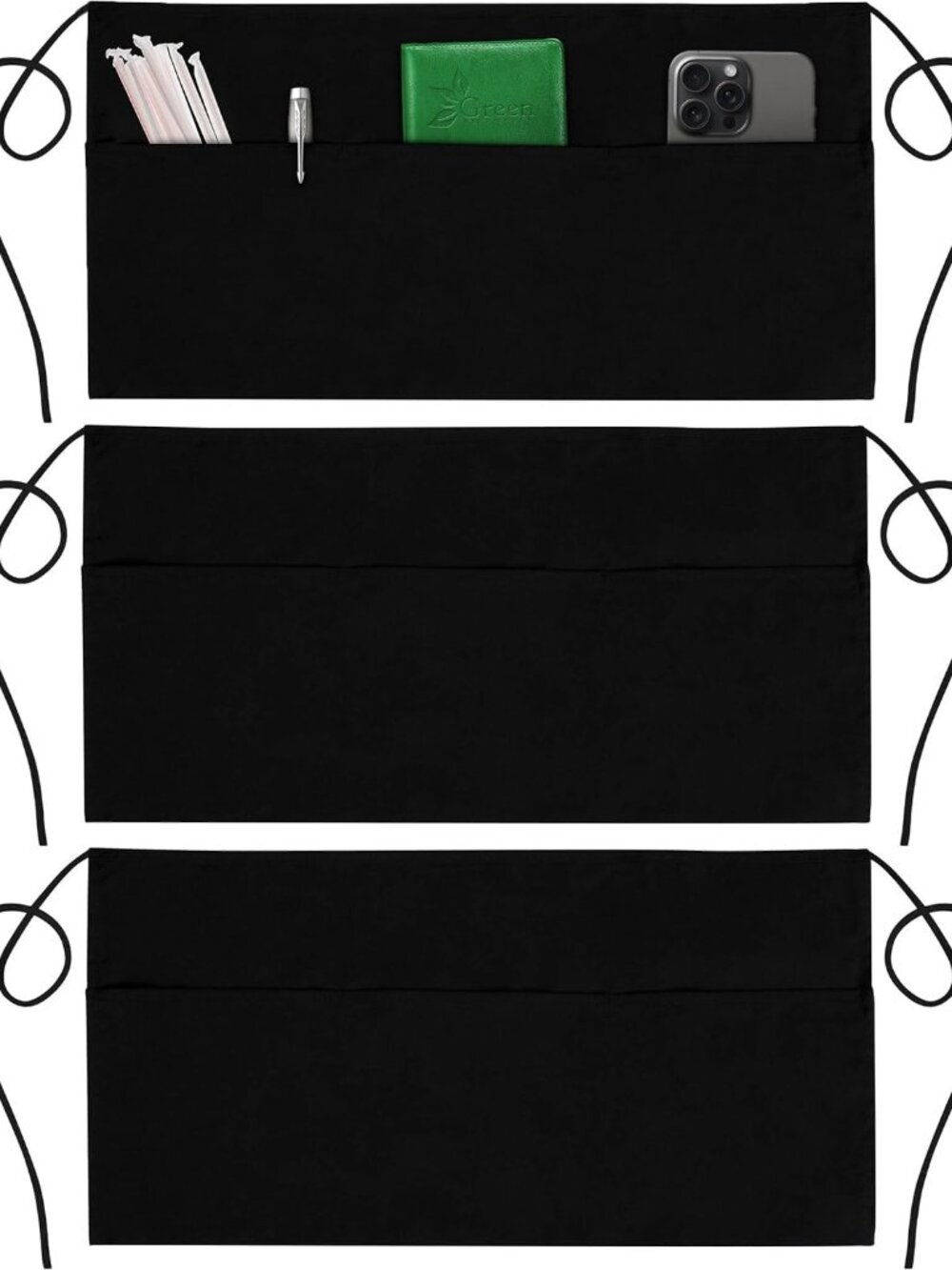 3 Pack Server Aprons with 3 Pockets - Waist Apron, Waitress Apron for Women and